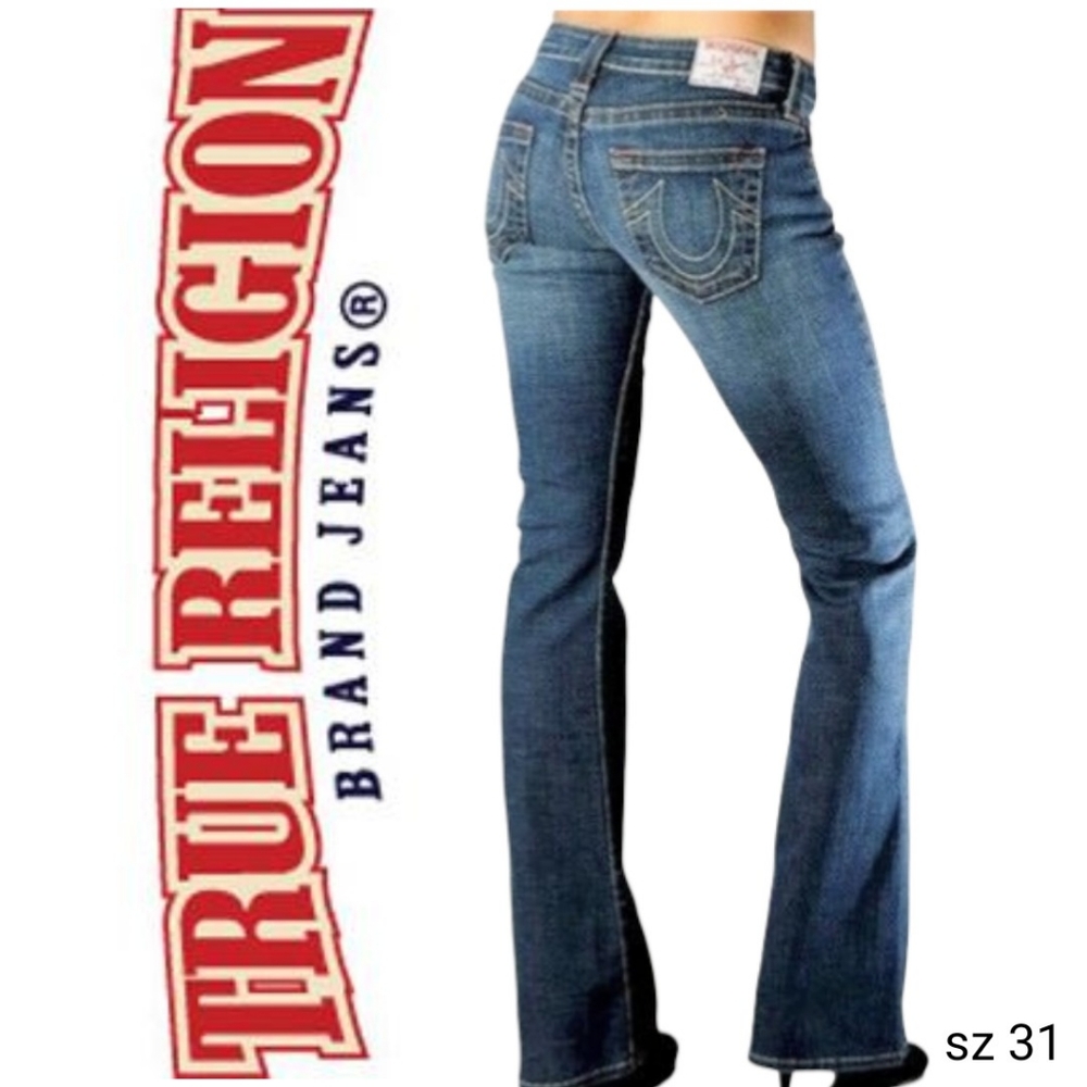 True Religion Bobby boot cut flare low rise distressed denim Jeans sz 31